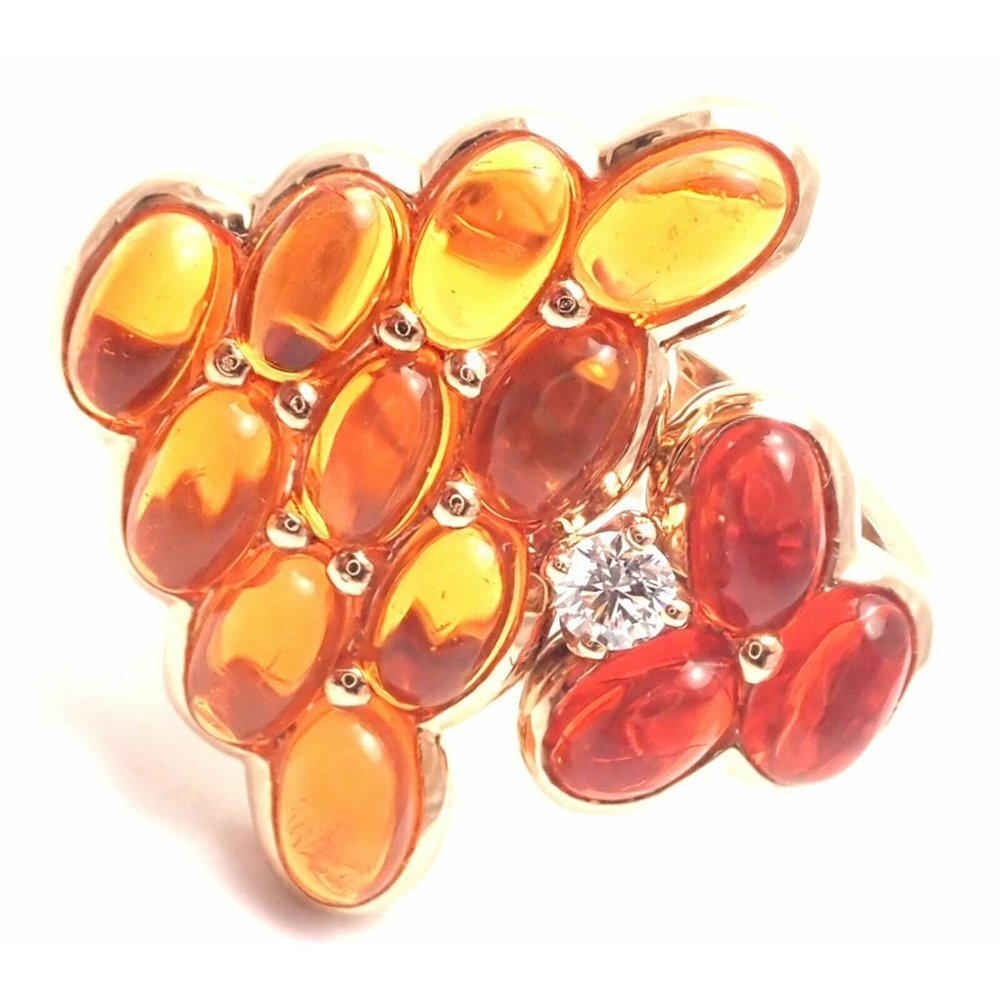 Authentic! Mauboussin Paris 18k Rose Gold Diamond Tourmaline Citrine Ring​